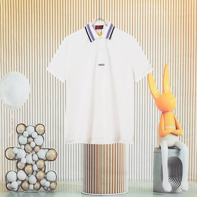 Gucci New Striped Collar Polo Shirt with Embroidered Logo on Chest - High-Qualit