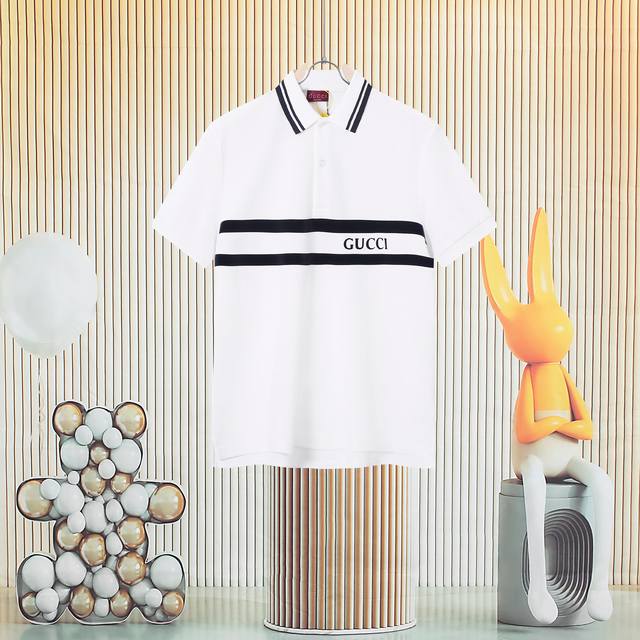 Gucci New Color Block Logo Striped Lapel Jacquard Polo Shirt. High-quality origi