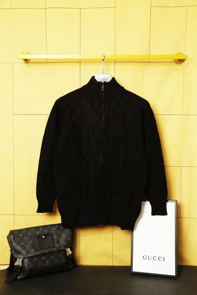 Louis Vuitton men's checkered zip-up cardigan. Very simple and elegant, flatteri