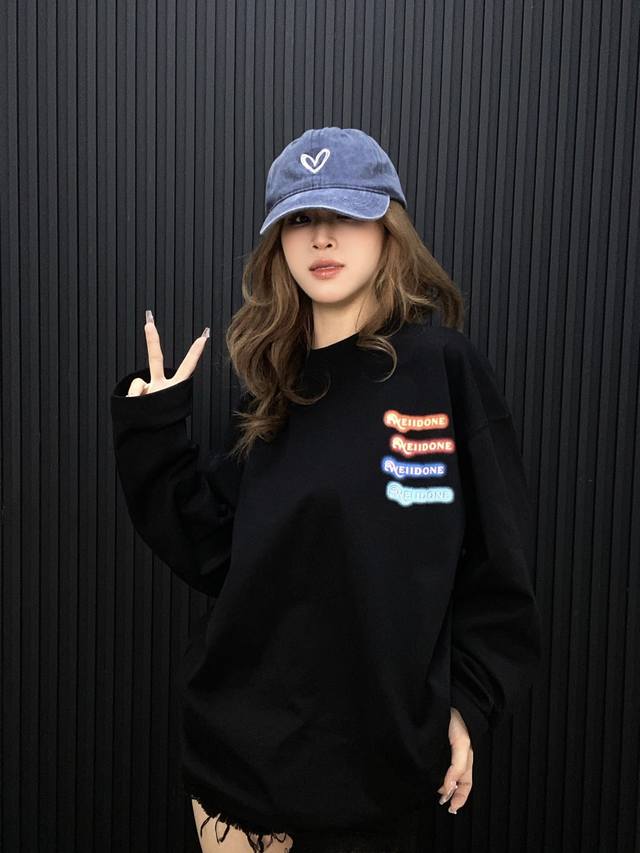 New Arrival D146# We11Done Online Data Style Neon Letter Print Unisex Printed Lo