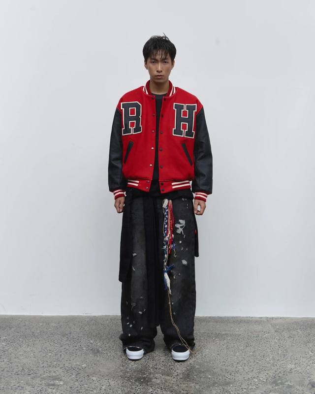 Broken Moon Red American Retro Heavy Embroidered Button Baseball Jacket High Str