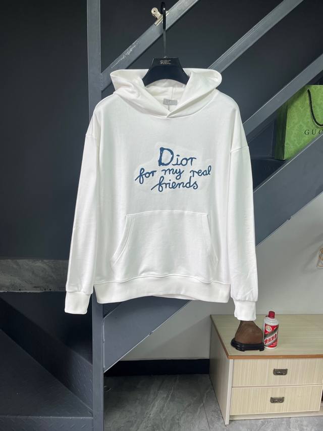 Dior 450g Hooded Sweatshirt, Simple Solid Color with Embroidered Letter Logo, Of