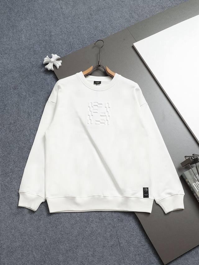 Fendi 420g Crew Neck Sweatshirt, Classic Print with Double Flodge Logo, Official