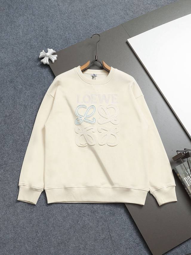 Loewe 420G Crew Neck Sweatshirt. Simple cut, color blocking, embroidered logo, l