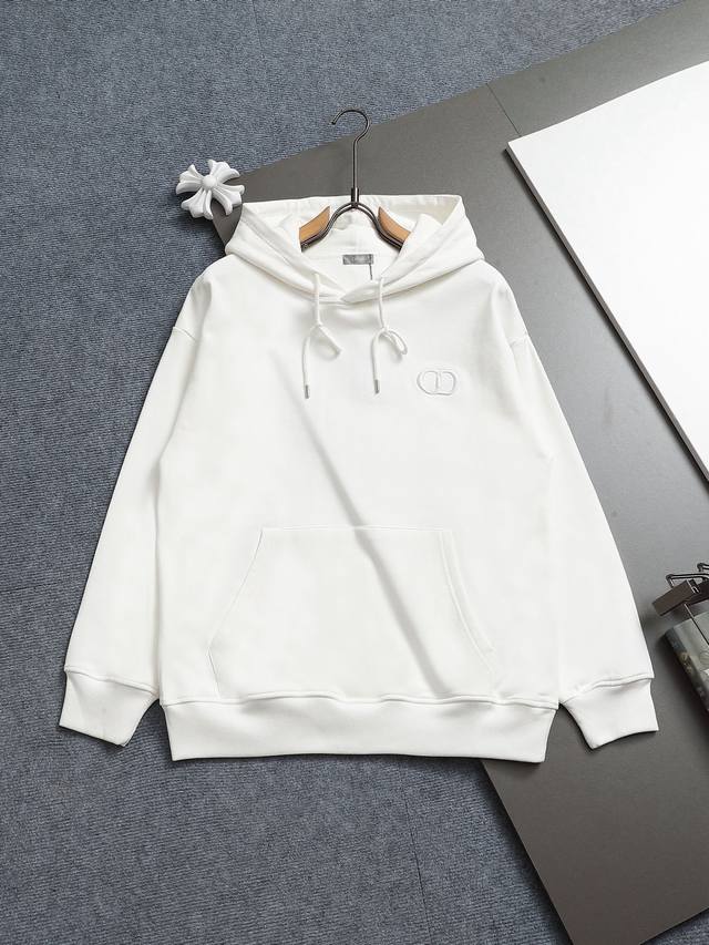 Dior 420g Hooded Sweatshirt, Simple Solid Color with Embroidered Letter Logo and