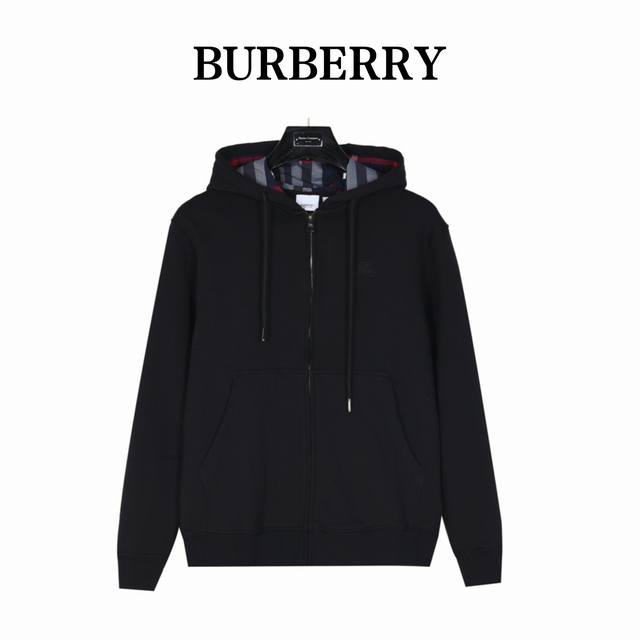 Burberry Equestrian Logo Embroidered Check Hooded Zip-Up Jacket. Made of premium