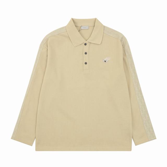 Dior long-sleeved polo shirt with embroidered ribbon collar. Size: SL.