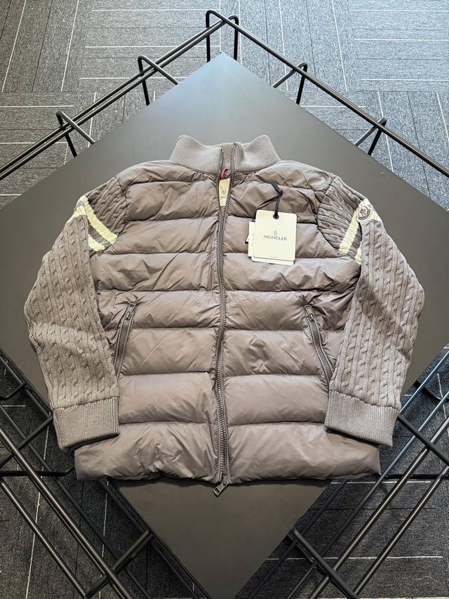 Moncler Knit Down-Filled Stand Collar Sweater with Unique Side Ribbed Design! Se