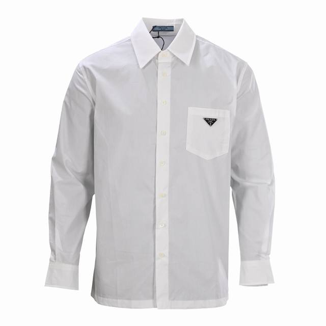 Prada Prd Pocket Triangle Label Long-Sleeve Shirt Custom-made 100% Cotton Cloud