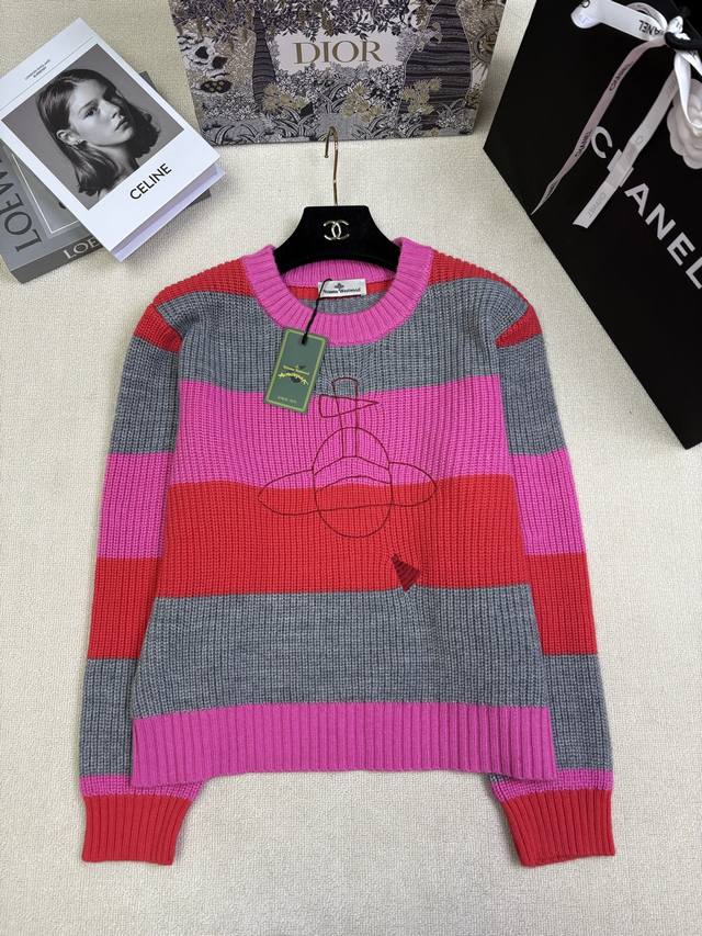 Vivienne Westwoo *25 Fall/Winter New Knit Crew Neck Pullover with Two-tone Strip