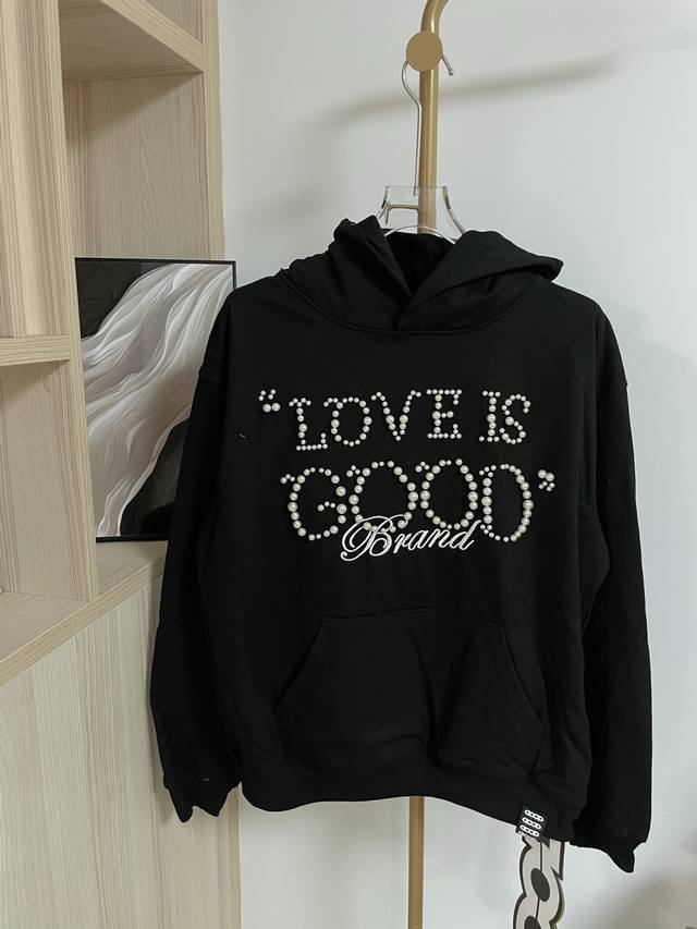 Style No. #Gd71 Goodbrand Classic Pearl Slogan Hooded Sweatshirt. The heavy-duty