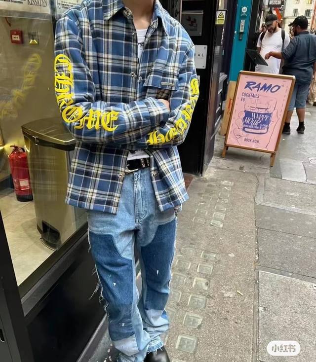 Newly upgraded cotton-padded jacket fabric Ch Chrome Hearts plaid silver jewelry