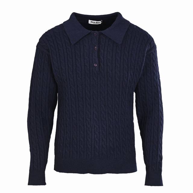 Miu Miu Mm Cable Knit Cashmere Polo Neck Sweater Made with a custom blend of 58%