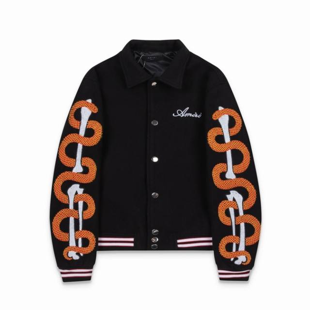 7186#, Amiri Year of the Snake Limited Edition Casual Baseball Jacket, Color: Bl