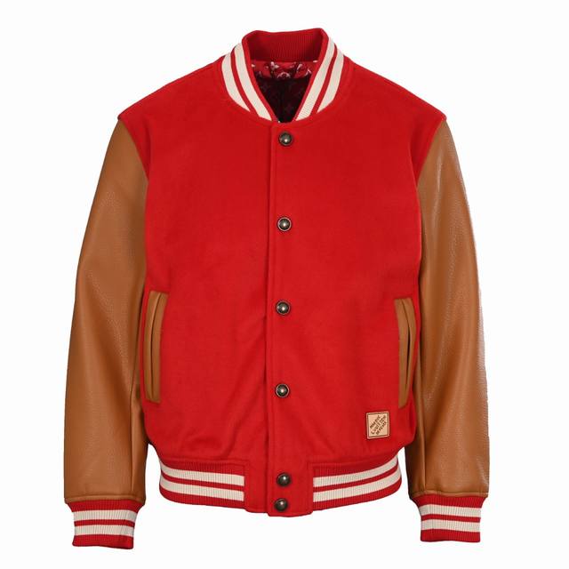 Louis Vuitton LV Patchwork Leather Sleeve Baseball Jacket Sorry to keep you wait