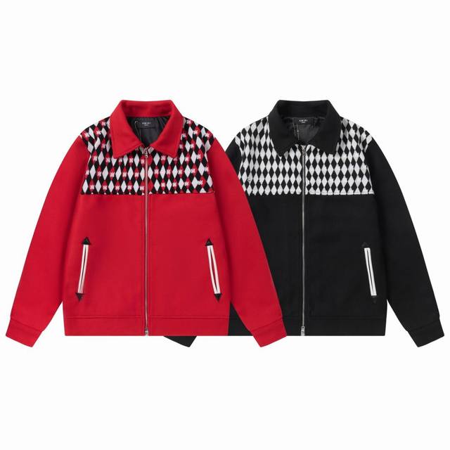 7157# Amiri heavy-duty patchwork embroidered jacket, colors: black, red. Sizes: