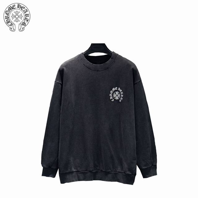 Chrome Hearts 25Fw Rhinestone Washed Distressed Crew Neck Sweatshirt (Ddd) Made