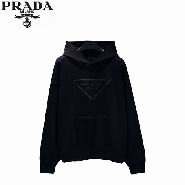 Prada 25Fw Knitted Letter Hooded Sweatshirt. Made with custom-dyed terry cotton