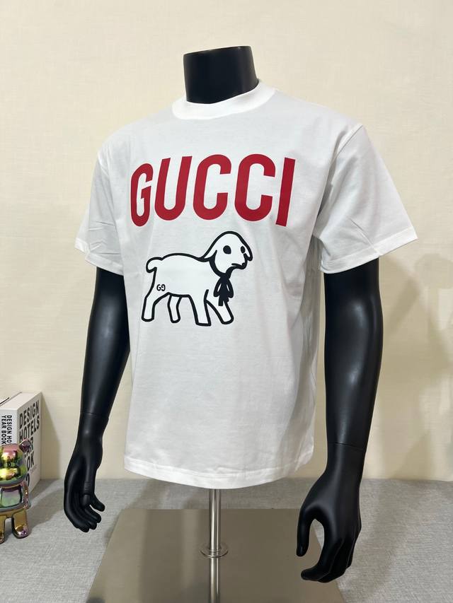 Gucci 25Ss, same style as official website; Lambskin round neck printed short-sl