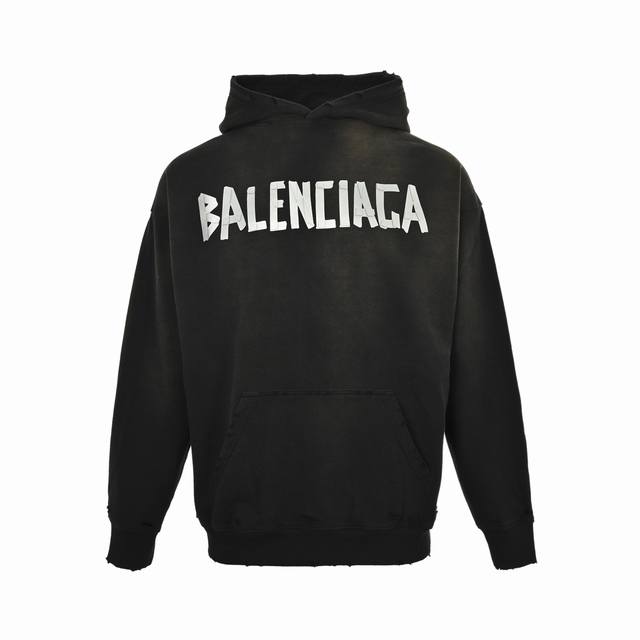 Balenciaga 25Fw 3D Adhesive Tape Sealing and Washing Ripped Hooded Sweatshirt Co