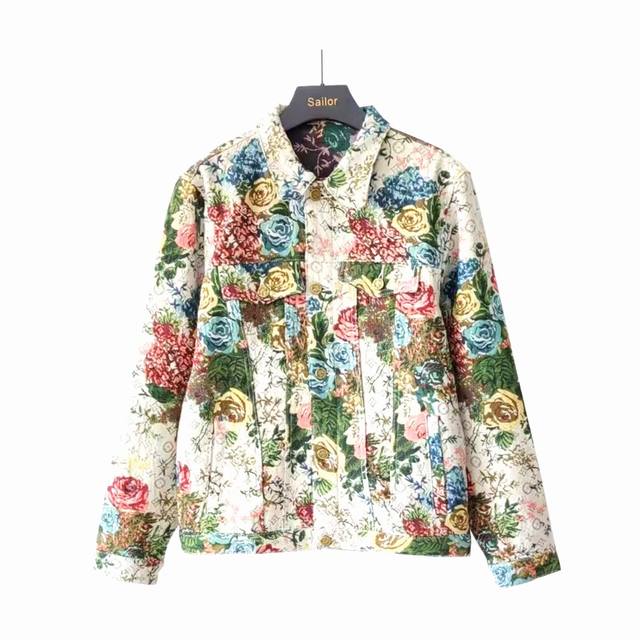 Real shot details + size chart Louis Vuitton Floral Denim Jacket Lv Letter Patte