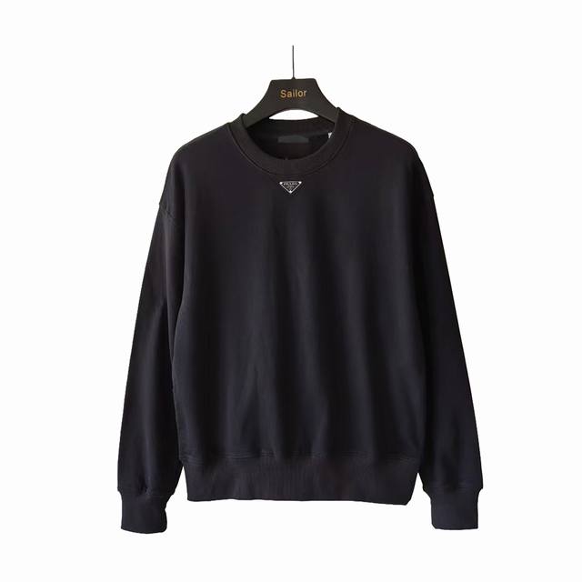 Real shot details + size chart Prada new style casual crew neck sweatshirt with