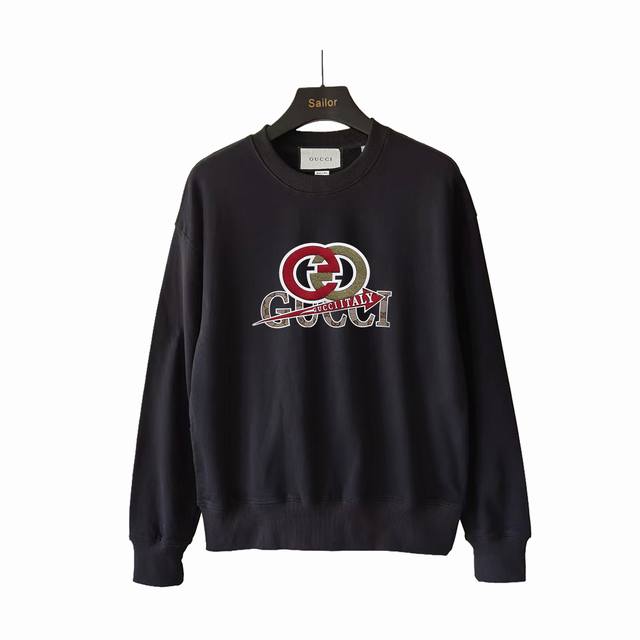 Real shot details + size chart Gucci fleece silicone print crew neck sweatshirt