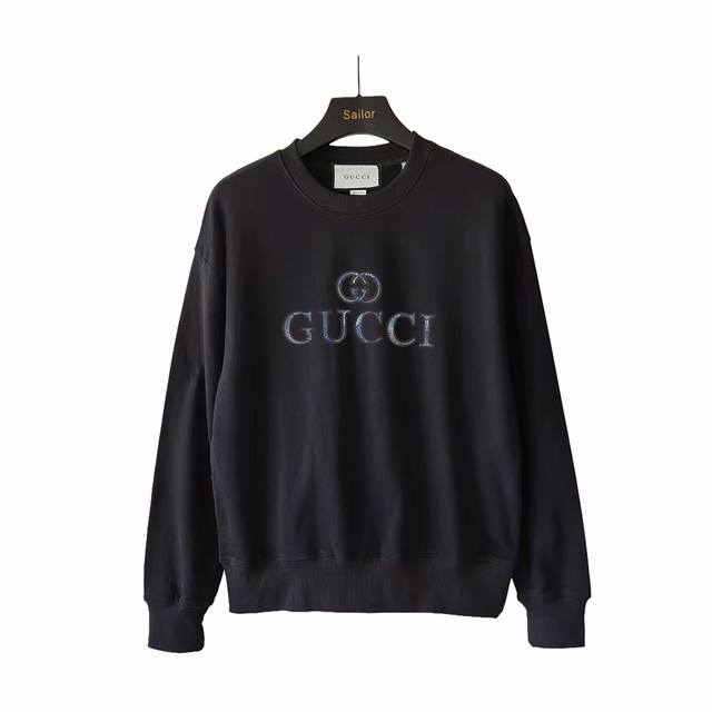 Real shot details + size chart Gucci Blue Label Letter Silicone Print Crew Neck