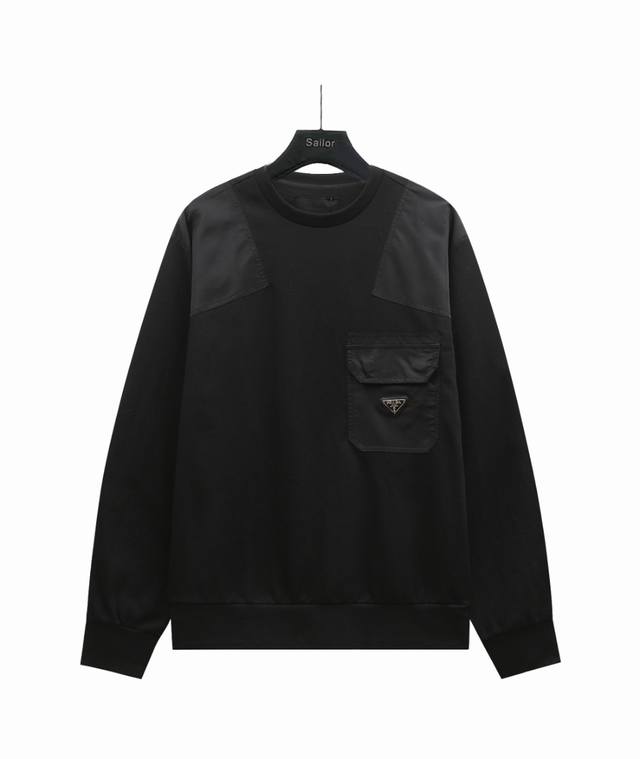 Real shot details + size chart Prada new triangle badge patchwork pocket sweatsh