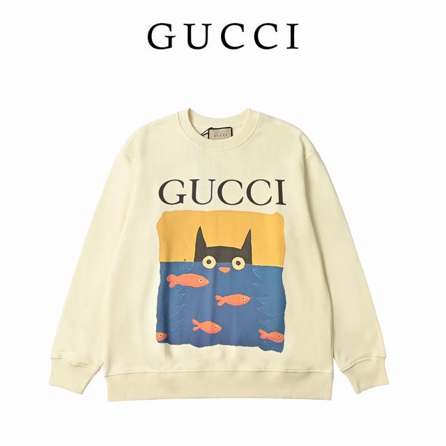 Black Cat and Fish Print Sweatshirt Size: Gucci New Arrival! Autumn/Winter Colle