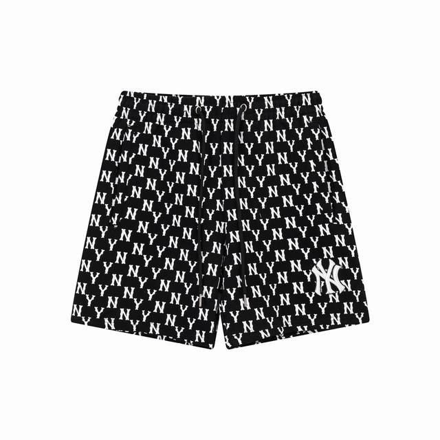 920 Mlb Ny All-over Print 360g Pure Cotton Embroidered Shorts, Unisex Couple Sho