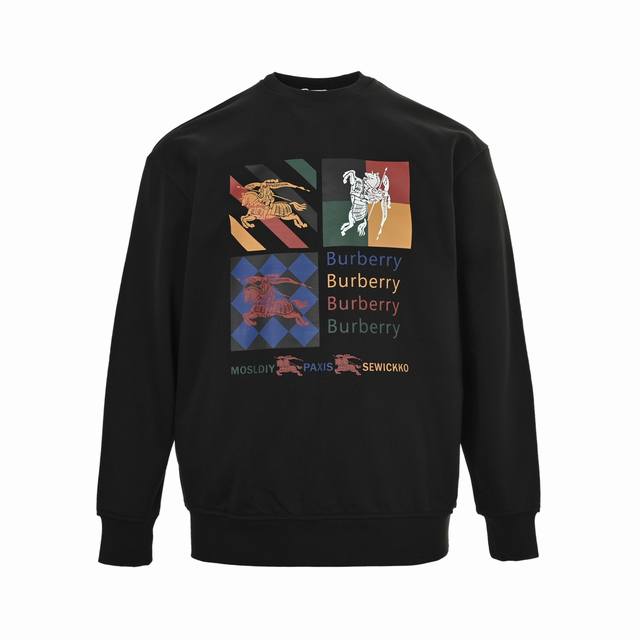 Burberry 25Ss Square Horse Print Short-Sleeve Sweatshirt (Ddd) 420g pure cotton