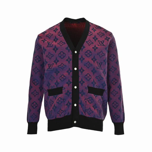 Louis Vuitton 25Fw Monogram Jacquard Striped Cardigan. Made with 50% wool yarn (