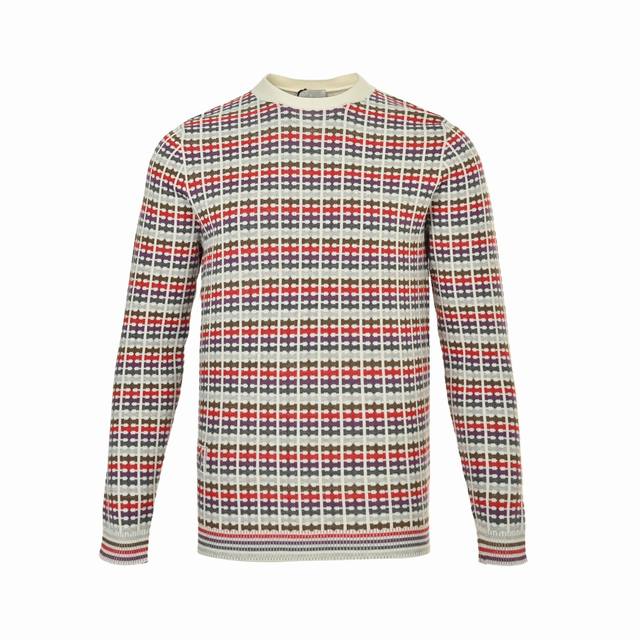 Dior 25Fw Colorful Striped Jacquard Crew Neck Sweater. Made with German imported