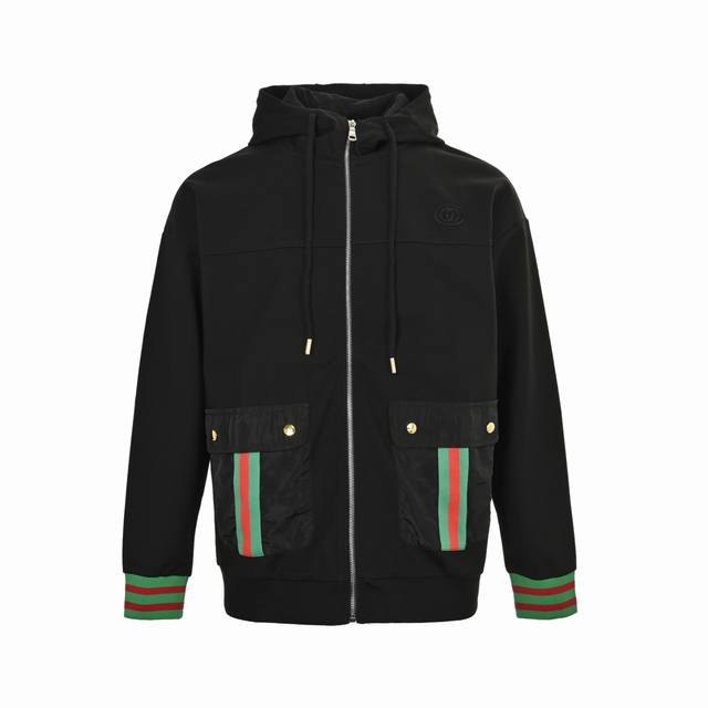 Gucci 25Fw Side Pocket Webbing Patchwork Zipper Jacket Set. Made of 32S double-p