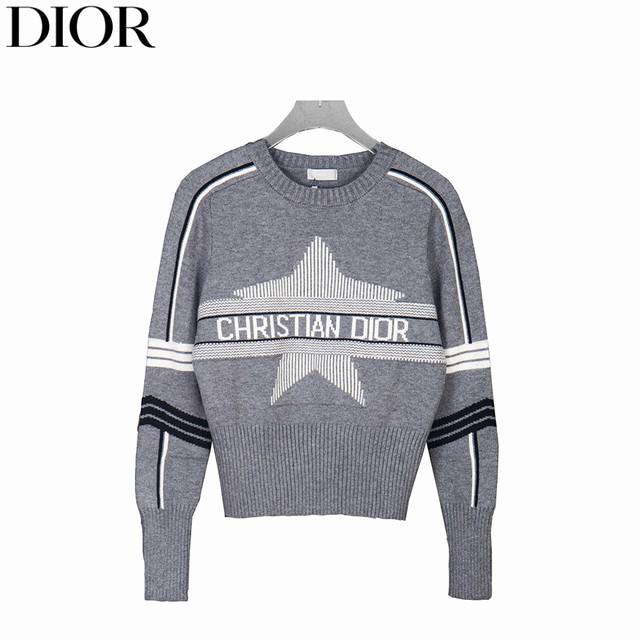 Dior 25Ss Collaboration Ski Series Five-Pointed Star Letter Crew Collar Sweater