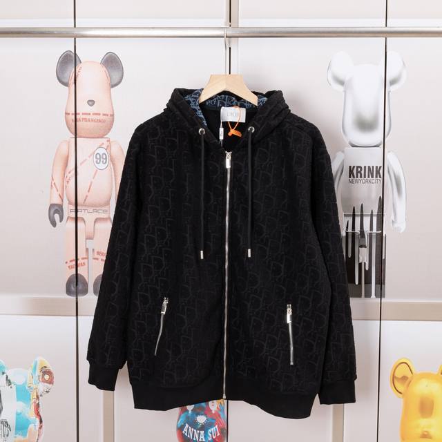 Dior New Fabric Zipper Jacket. High-quality fabric with Oreo fleece jacquard wea