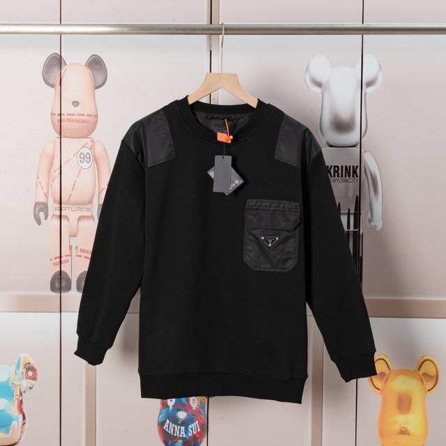 Prada Crew Neck Pocket Triangle Logo Sweatshirt. Made of comfortable and soft fa