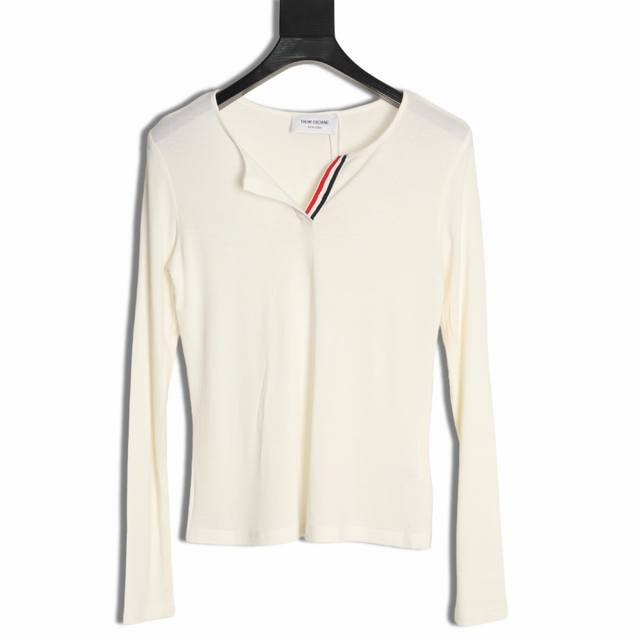 Thom Browne Tb 25Fw V-neck Webbing Long-sleeved T-shirt. The fabric is a blend o