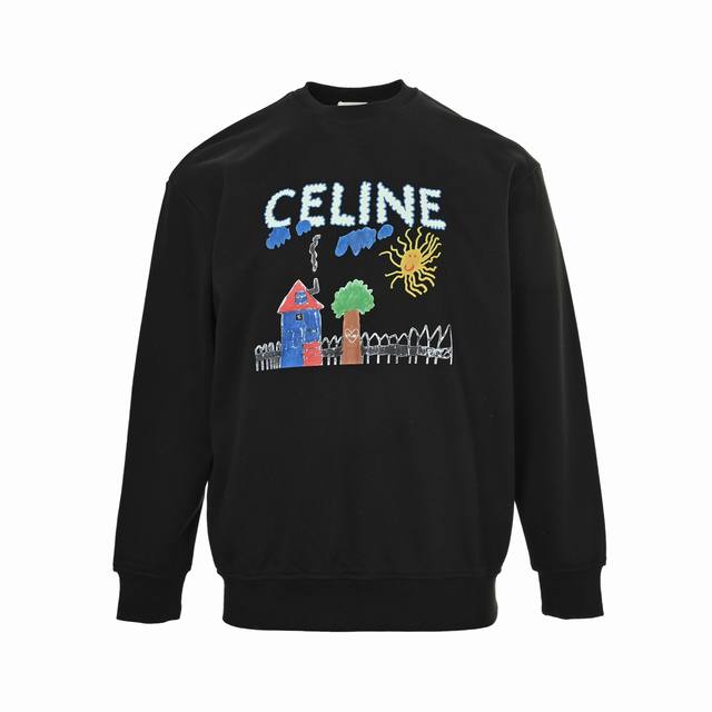 Celine 25Fw Graffiti Print Crew Neck Sweatshirt (Ddd) 420g pure cotton fabric, t