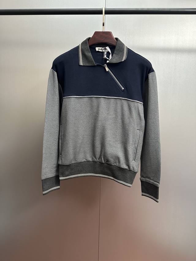 Miu Miu 25Ss Color Block Long-Sleeve Sweatshirt with Side Zipper. Authentic prod