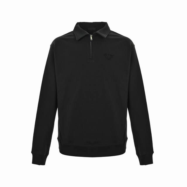 Prada 25Fw Polo Sweatshirt with half-zip and turn-down collar. Original version