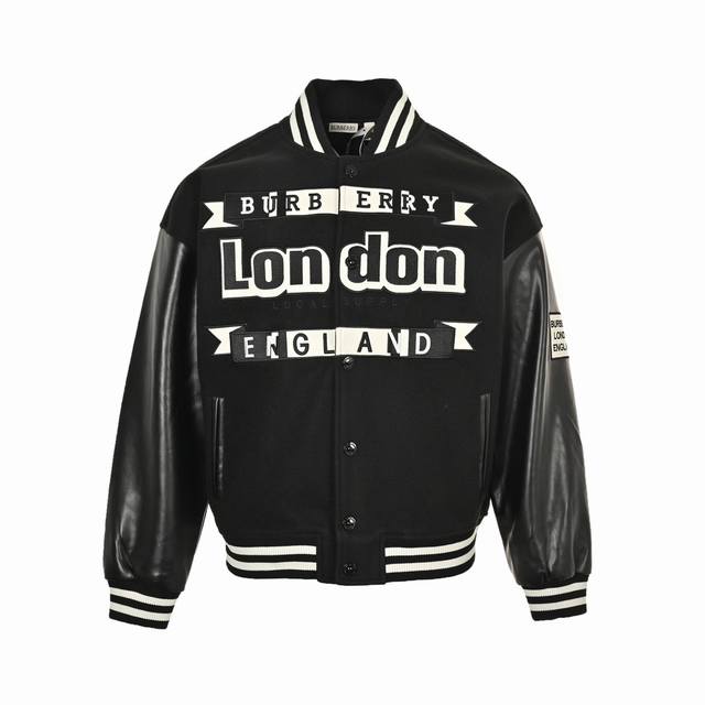 Burberry 24Fw Flocked Letter Embroidery Patchwork Baseball Jacket Warm Reminder: