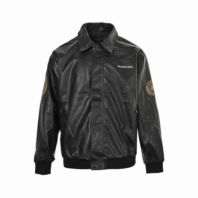 Balenciaga Embroidered Sleeve Leather Jacket Loose Fit Unisex This Balenciaga bo