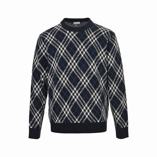 Burberry Diamond Check Crew Neck Sweater. Developed from a high-quality wool and