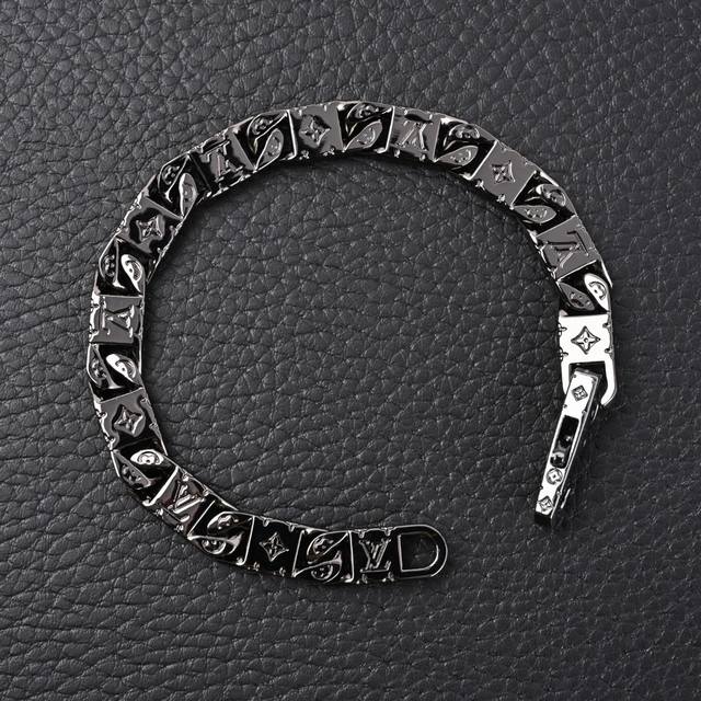 Louis Vuitton LV Monogram Tied Up Metal Nameplate Gunmetal Bracelet Monogram Tie