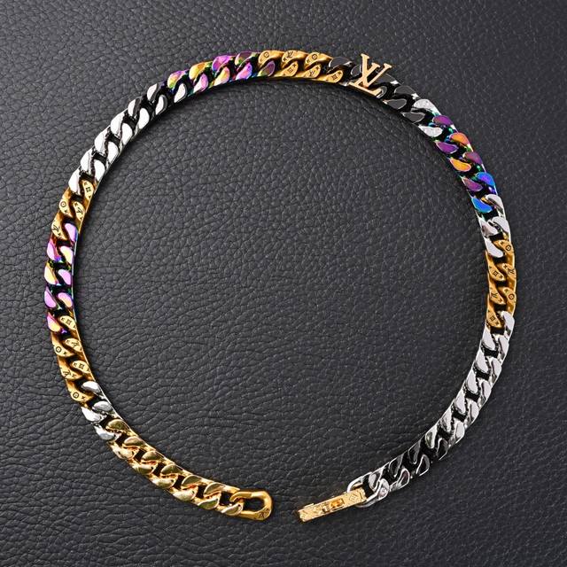Louis Vuitton LV Chain Links Patches Colorful Letter Cuban Necklace M69462 High-