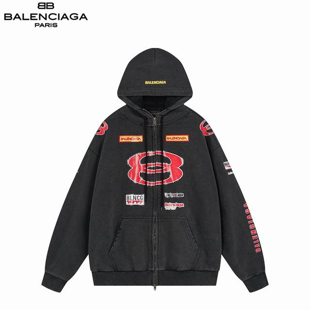 Balenciaga 25Fw Racing Suit Series Hooded Jacket Washed, multiple distressed, vi