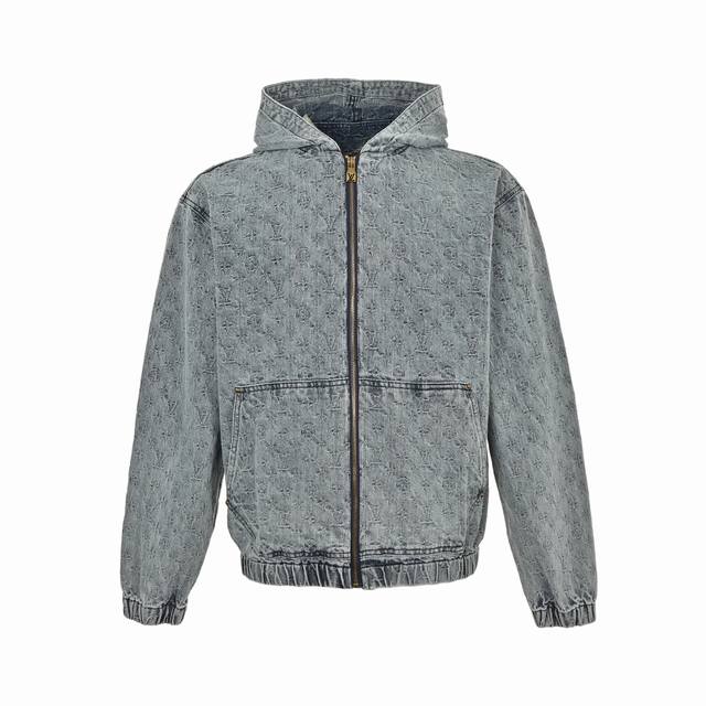 Louis Vuitton 25Fw All-over monogram jacquard zip-up hooded denim jacket Size: S