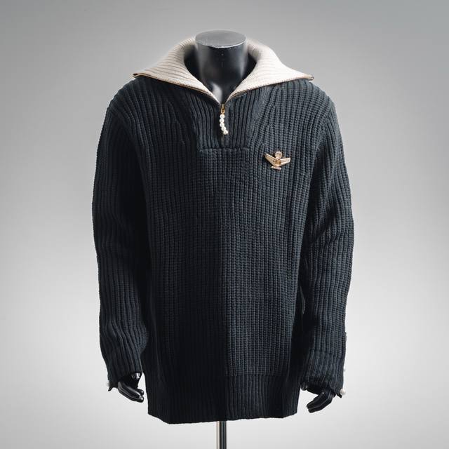 Louis Vuitton LV Wool-Mix Half-Zip Pullover Knit Sweater. The fabric is a cotton
